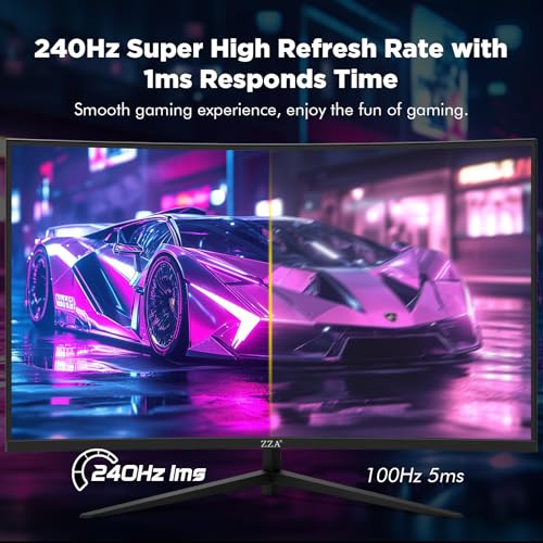 Image of ZZA 32 Inch Curved Gaming Monitor, 240Hz High Refresh Rate, FHD 1920x1080P, Curved 1500R, HDMI 2.0 /DP1.4, 1ms MPRT, HDR, FreeSync, VESA Compatible, Tilt Adjustable