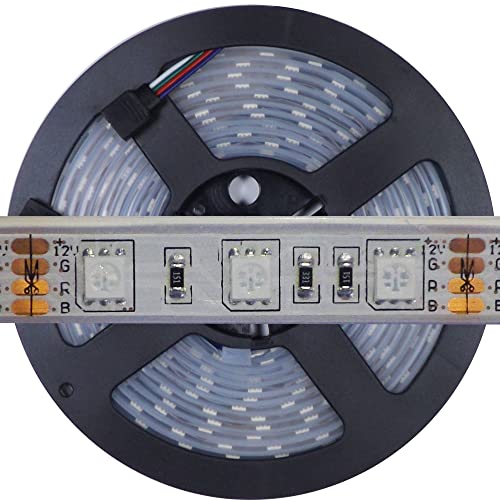 Mondo Strisce Led: Bobina da 5 metri RGB in Guaina piena da 14mm, 300Led, 60 Watt, 5.000 Lumen 12V RGB. Striscia Led Strip ip68