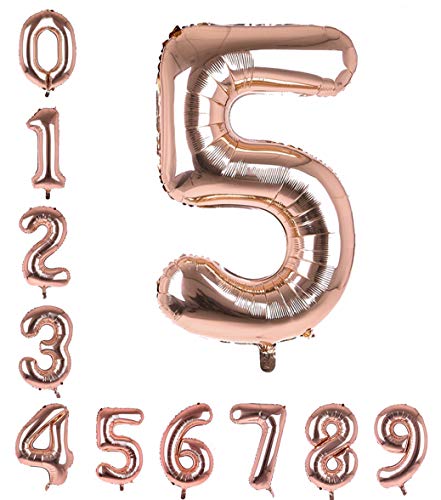 Image of AMFIN Number 5 Foil Balloon Number Balloons Five Number Foil Balloon - Rose Gold