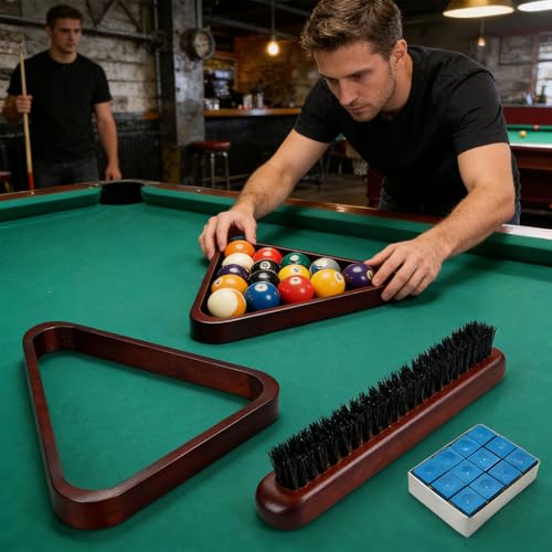 Équipement de billard complet en bois véritable et brosse de support de table - 2
