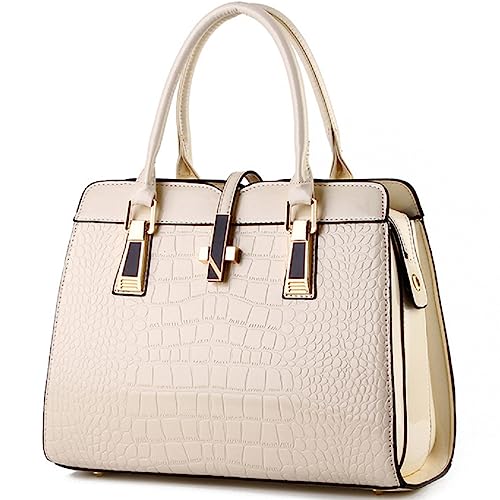 XingChen Bolsa feminina de couro envernizado brilhante com estampa de crocodilo e alça superior, Branco, One Size