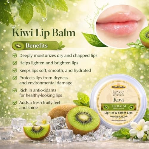 Image of Khadi Natural Lip Balm for Men and Women | Deep Conditioning Lip Treatment with Shea Butter & Almond Oil | Prevents Dryness and Keeps Lips Soft All Day (Kiwi)