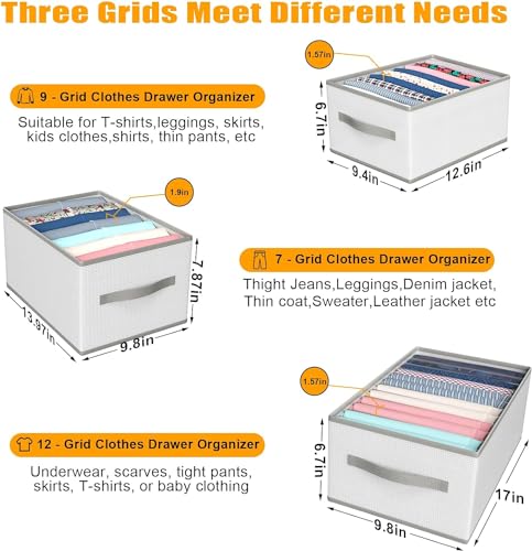 Image of Mulitple Compartments Foldable Jeans, T-Shirt, Pant Organizer; Clothing Storage Solution for Wardrobe Organization & Clothes Management (8 compartment (pack 0f 3), White)