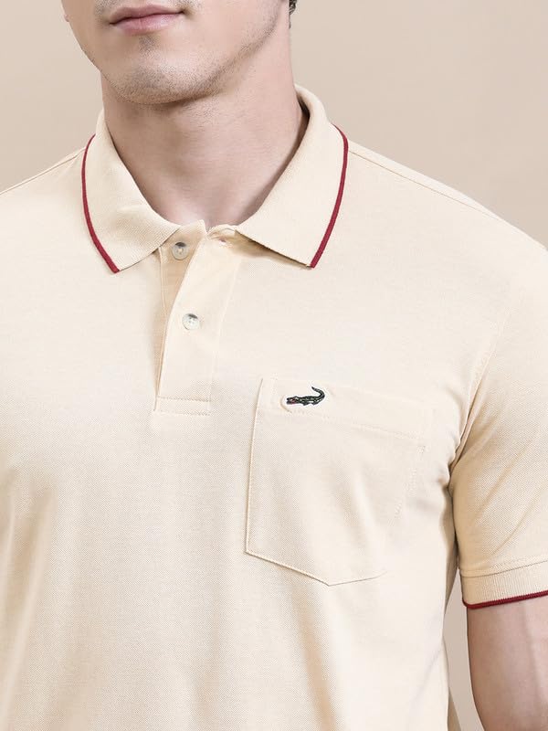 Image of CROCODILE Men Solid Polo T-Shirt | 100% Cotton | Short Sleeve | Slim Fit | Button Placket White