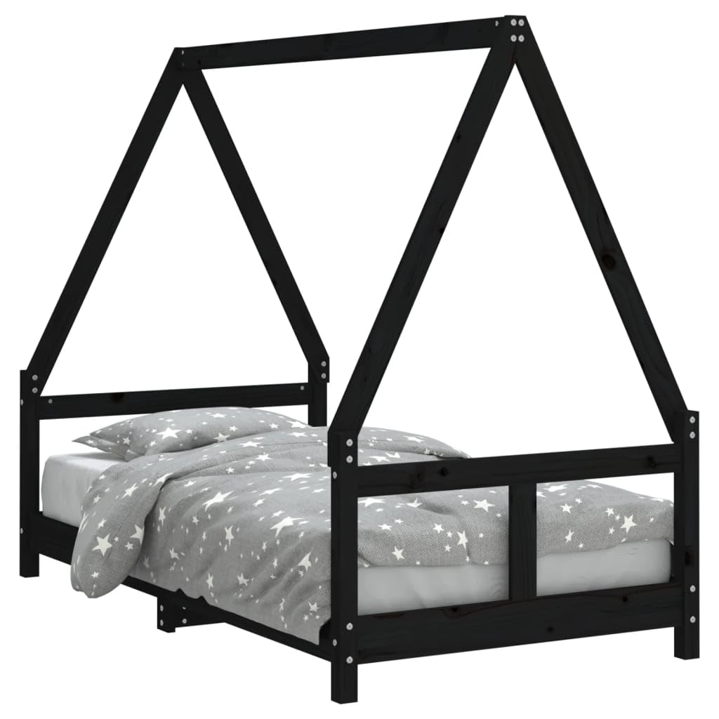 Kinderbett aus Massivholz Kiefer – Hausform Bett mit Lattenrost – 70x140 / 80x160 / 80x200 / 90x190 / 90x200 cm – Farben: Natur/Schwarz/Weiß – Kinderbett für Kinder ab 4 Jahren