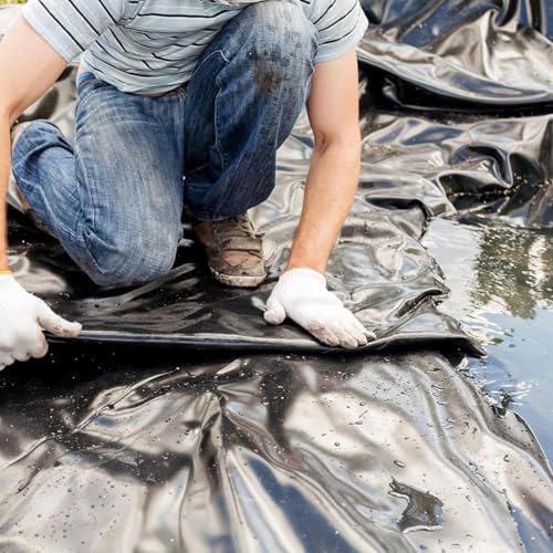 Image of MAHIRA 200 Micron HDPE Pond Liner Sheet, 8ft x 8ft, Heavy Duty Black, for Fish Ponds, Small Garden, Backyard Waterfalls, Lilly Ponds, Garden Pond Lining, Durable & Waterproof