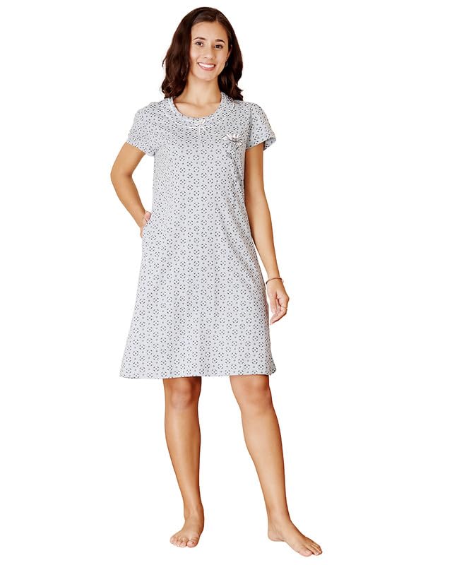 bodycare Women’s Nightdress | Multicolor Cotton Nighty | Knee-Length, Short Sleeves, Relaxed Fit, with Pockets | Combed Cotton Fabric-picture-27
