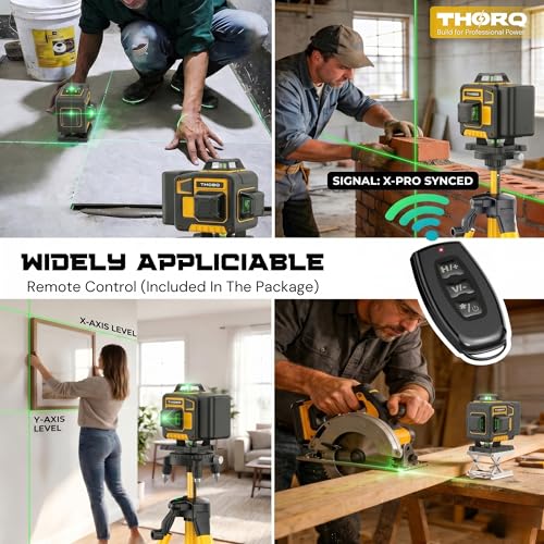 Image of 16 Line Laser Level 360 Self Leveling | 4x360 4D Green Cross Line Laser with 2 Batteries, Remote Control & Tripod | Professional Laser Level for Tiling, Construction & Interior Work