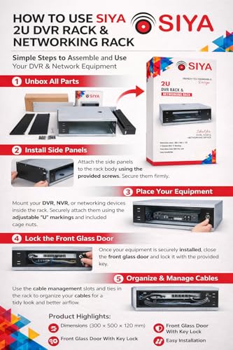 Image of SIYA 2U Wall Mount Folding Rack for DVR /NVR | 300 x 500 x 120 mm Lockable Metal Cabinet with Glass Door | CCTV & Network Rack for Home Office