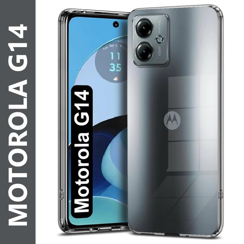 Image of Case Creation New Moto G14 Premium Imported 0.3mm Crystal Clear Totu Silicone Transparent Flexible Soft Corner Protection with TPU Slim Back Case Color Variation Cover for S23