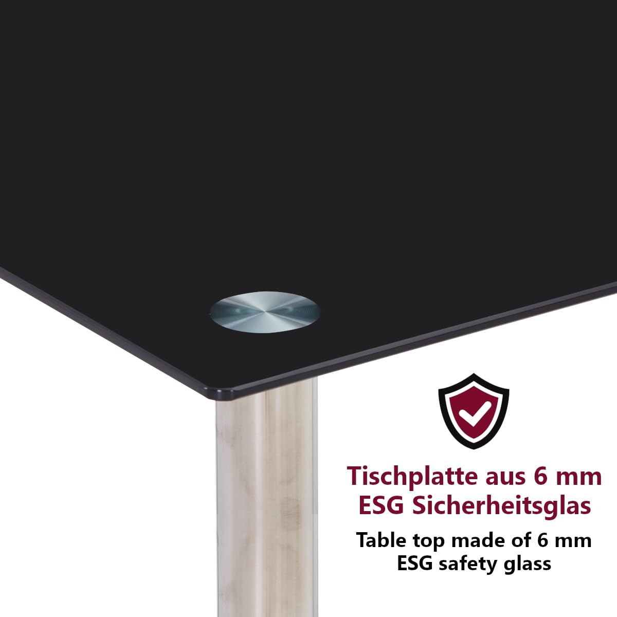 HOOZ Tavolo da pranzo in vetro nero, di alta qualità con vetro di sicurezza da 6 mm e sfaccettato, perfetto come tavolo da pranzo e tavolo da cucina