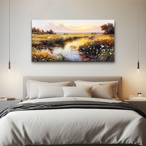 ZUITINGHUA Large Wall Decor For Living Room Canvas Wall Art For Office Modern Wall Decorations For Bedroom Rivers Landscape Painting Farmhouse Pictures Artwork Room Home Decor 24x48 In