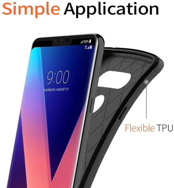 Image of NPRC Hybrid Ultra Slim Protective Case TPU Non-Slip Carbon Fiber Texture Shockproof Case Cover for Lg V30 - Black