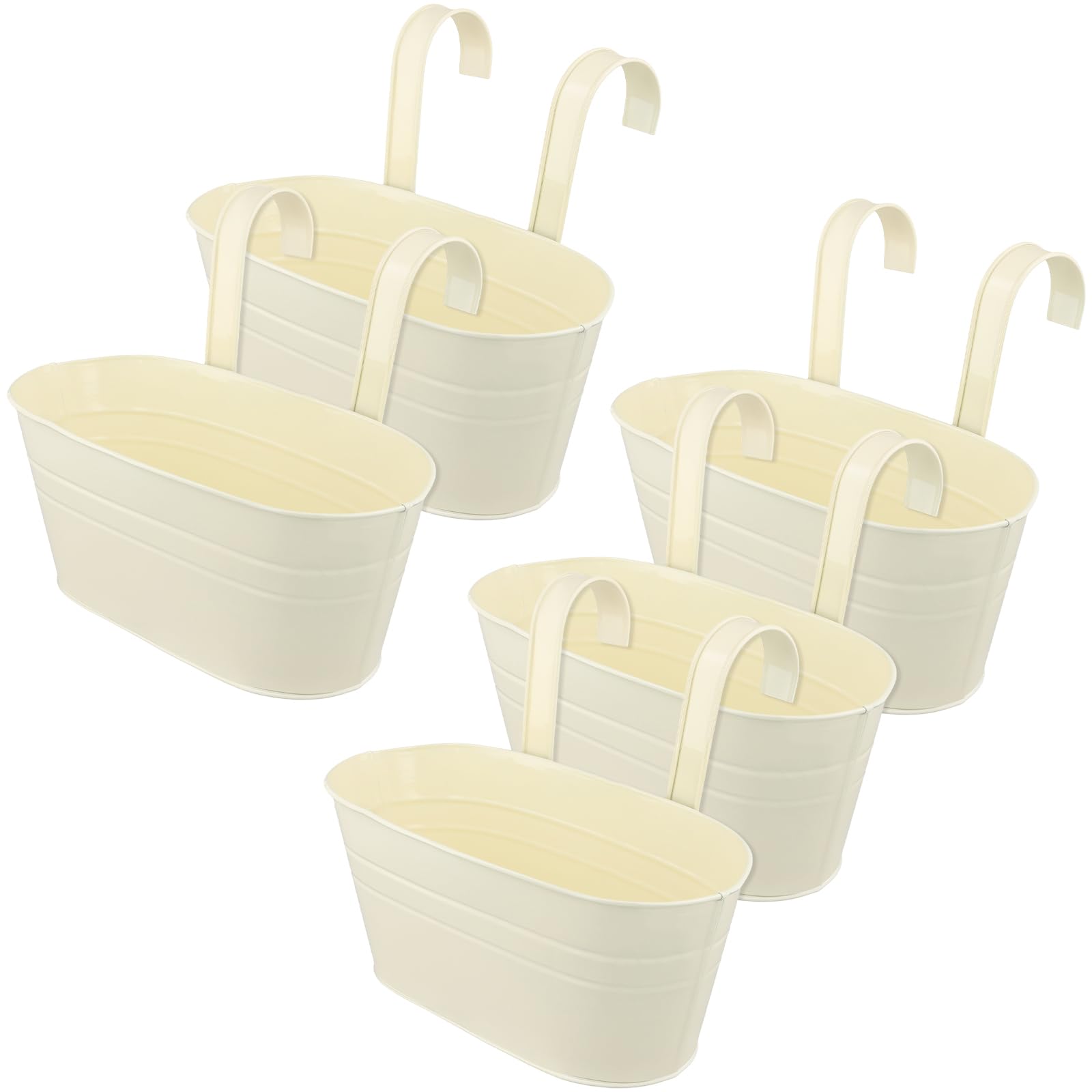 Lot de 5 Pots de Fleurs Suspendus en Métal Beige pour Balcon - Jardinière Suspendue avec 2 Trous de Drainage - 27x14,5x12 cm - Intérieur et Extérieur