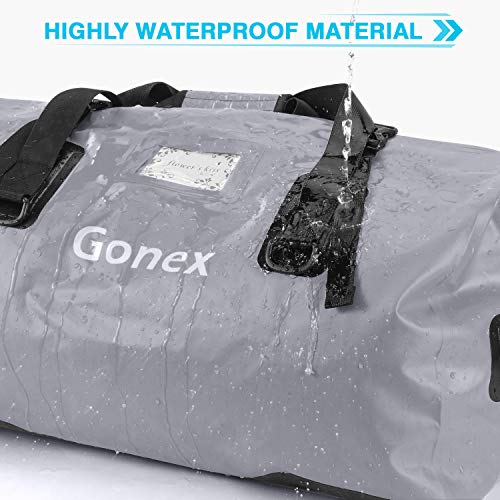 Gonex 60L Large Waterproof Duffle, Snowproof Durable Travel Dry Duffel Bag for Skiing Kayaking Boating Fishing Outdoor Adventure Gray
