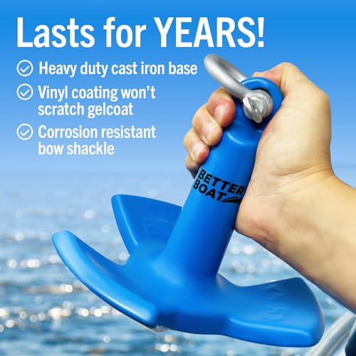 Image of River Anchor 8 lb for Kayaks Canoes Dinghies and Jet Skis, Vinyl Coated | Cast Iron Mushroom Anchor with Bow Shackle for Lakes Rivers Mud, Better Boat