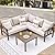 COMLAX FIELD Patio Furniture Set, 6 Pieces Outdoor Couch Sectional, L Shaped Patio Sofa, Metal Patio Couch Sectional with Side Table, Outdoor Seating Conversation Set, Beige