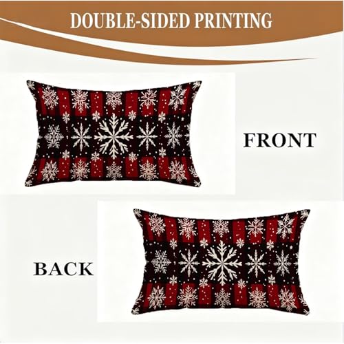 Taie oreiller double face imperméable housse coussin Noël 50x80cm grille rouge - 6