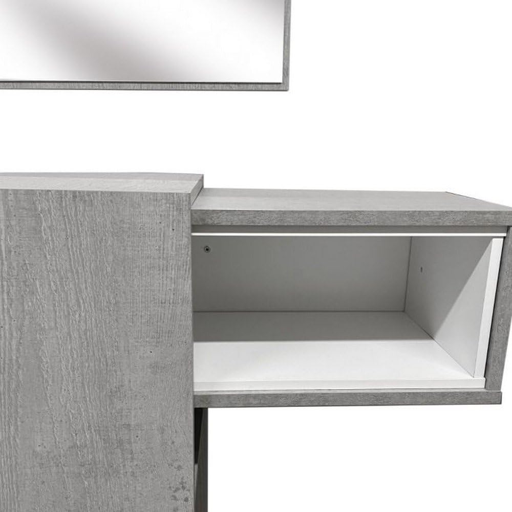 Dmora Mobile da Ingresso Baffin 31.2x100x75h cm Grigio Cemento Specchio Incluso un Ripiano, Appendiabiti