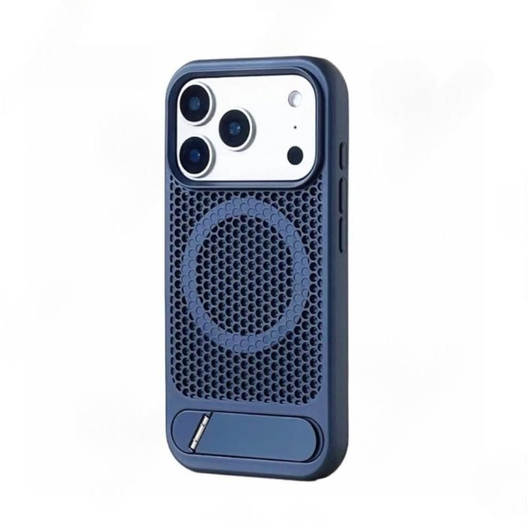 Custodia antiurto con supporto magnetico per la dissipazione del calore per iPhone 17 Pro Max Air 16 15 14 13 12, traspirante (per iPhone 17 Pro Max/Blu)