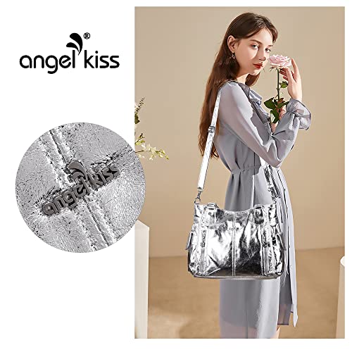 Handbag Hobo Women Shoulder Bag/Handbag Roomy Multiple Pockets Fashion Pu Tote, Silver #TOP5