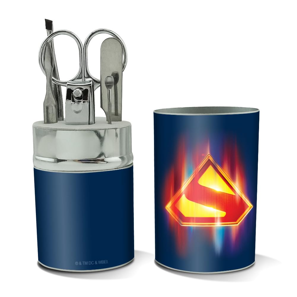 GRAPHICS & MORE Superman 2025 Glowing Shield Stainless Steel Manicure Pedicure Grooming Beauty Care Travel Kit