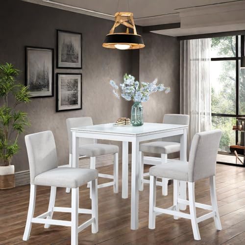 ChicFurnit 5PCS Wooden Counter Height Table Set, Square