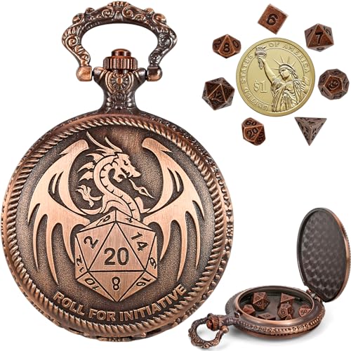 DND Mini Dice Set, Small Metal Polyhedral Dice for Dungeons and Dragons/D&D Gifts, Tiny Mini Role Playing Dice Set with Pocket Watch Case, Great RPG Accessories for Men Women Gamers (Red Bronze-6mm)