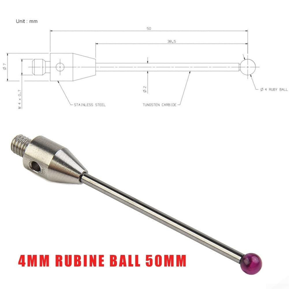 Stylet à sonde tactile fiable avec une boule en rubis robuste et un filetage de 4 mm de taille pratique pour les applications CMM