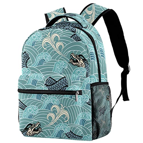Sac à dos voyage avec porte-bouteille bleu dragon pour étudiant