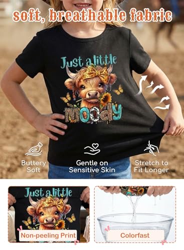Image of Girls Western Cow T-Shirts - Cute Cowgirl Outfits for Kids Short Sleeve Shirts Funny Tops Rodeo Graphic Summer Tee