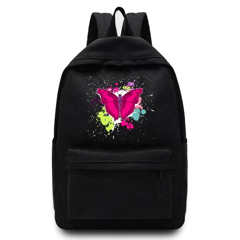 Basics Backpack/Daypack with Padded Shoulder Straps, Side Pockets Hiking Daypack Walking Rucksack Foldable Camping for Water Bottle and Laptop Sleeve, (Hot Pink Butterfly)