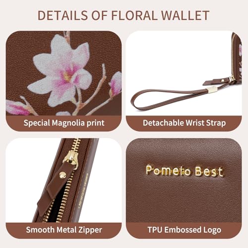 Image of Pomelo Best Wristlet Women Wallet Floral RFID Clutch Purse | Vegan Leather, Multi Credit Card, Large Capacity Zip Around Long Travel Wallets with Coin and Phone Pocket for Ladies