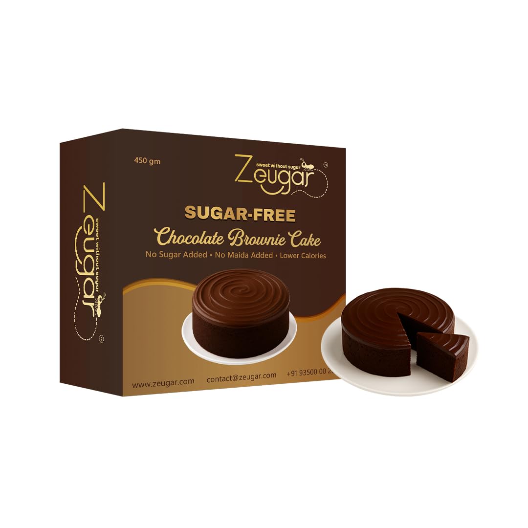 Zeugar Sugar-Free Chocolate Brownie Cake 450g | No Added Sugar & Maida | Healthy Dessert for Diabetics & Dieters | Guilt-Free Tea Time Snack