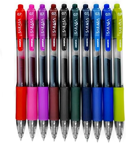 Zebra Pen Sarasa Retractable Gel Pen, Medium Point, 0.7mm, Assorted Fashion Color Ink, 10-Pack
