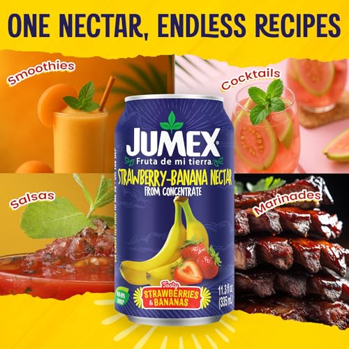 Image of Jumex Strawberry Banana Nectar Juice - Made with Fresh Fruit Puree - Tropical Fruit Juice Concentrate for Smoothie Mix, Cocktail Mixers & Kids Drinks & Beverages - 11.3oz, 1 Pack Canned Drink