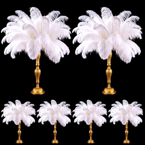 Xunyee 100 Pcs Large Ostrich Feathers Plumes Bulk 16-18 Inch (40-45 Cm) Natural Feathers Bulk For Wedding Crafts Centerpiece Diy Masquerade 1920S Party Home Decorations(White)