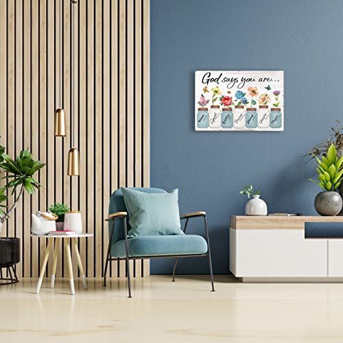 Inspirational-Floral-Canvas-Wall-Art-God-Says-You-Are-Positive-Quotes-Wall-Decor-Flowers-in-Mason-Jar-Picture-Motivational-Bible-Verse-Poster-for-Women-Bedroom-Home-Decoration-10-x-15