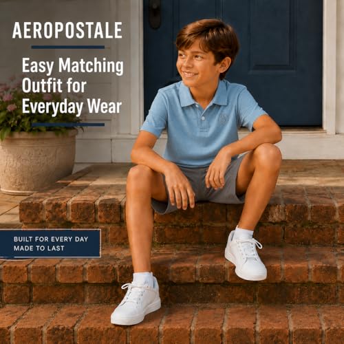 Image of AEROPOSTALE Boys Shorts Set 2 Piece Polo Shirt and Matching Shorts | Structured Collar, Two-Button Placket, Embroidered Logo Detail, Short Sleeve Design