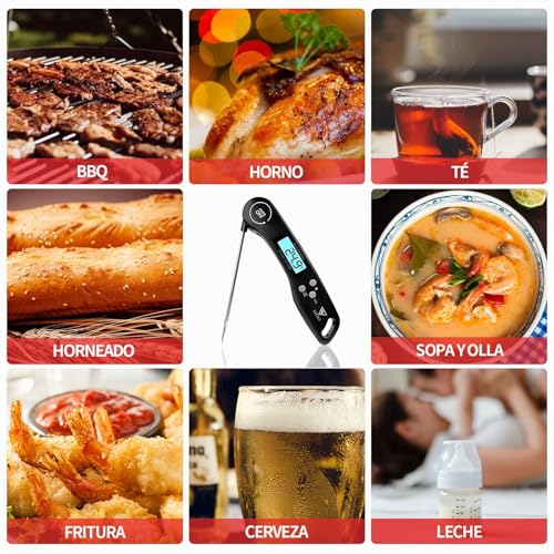 Miniatura 5 de Doqaus Termómetro Cocina De Lectura Instantánea De 3s, Termómetro Alimentos Digital Con Sonda Larga Y C F Conmutable, Para Carne, Bbq, Comida, Horno, Liquidos, Aceite, Agua Negro
