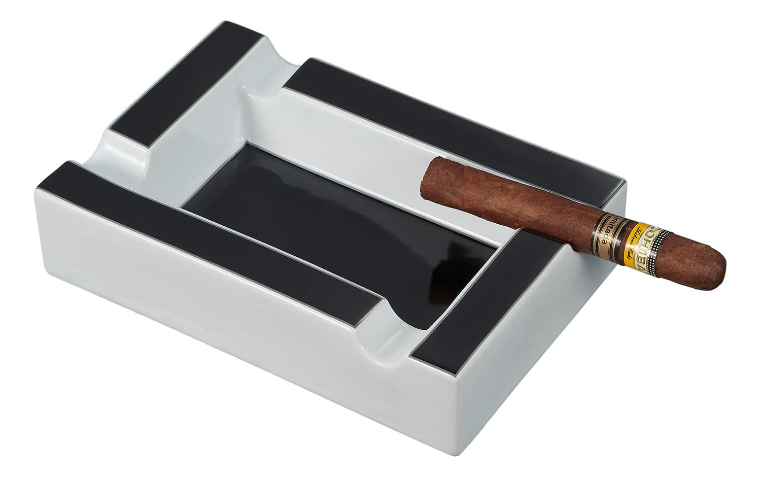 Visol Wesley Rectangular Cigar Ceramic Ashtray (White and Black)