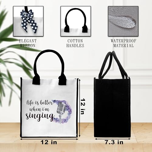 Singing Tote Bag For Women, Life is Just Better When I'm Singing Tote Bag, Canvas Tote Bag For Travel, Music Lover Gift Tote Bag With Ribbon, Beach Tote Bag Gifts For Women Teachers Singer Friends -032