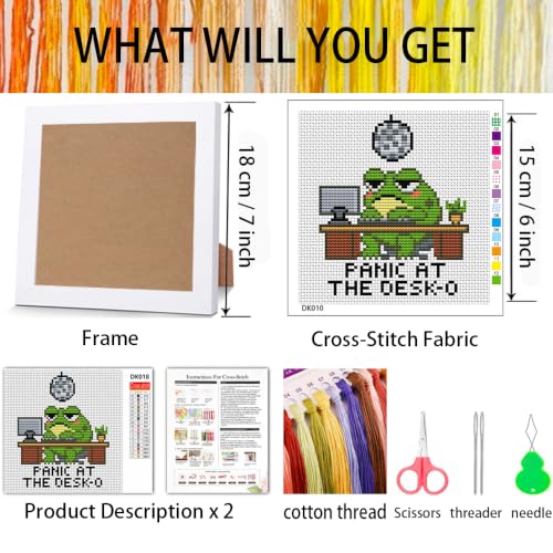 Image of Tiwabb Frog Stamped Cross Stitch Kits for Adults Beginners with Frame | Partial 11CT Cross-Stitch Kit,DIY Arts and Crafts for Adults,Embroidery Kit for Adults Beginners 7x7inch