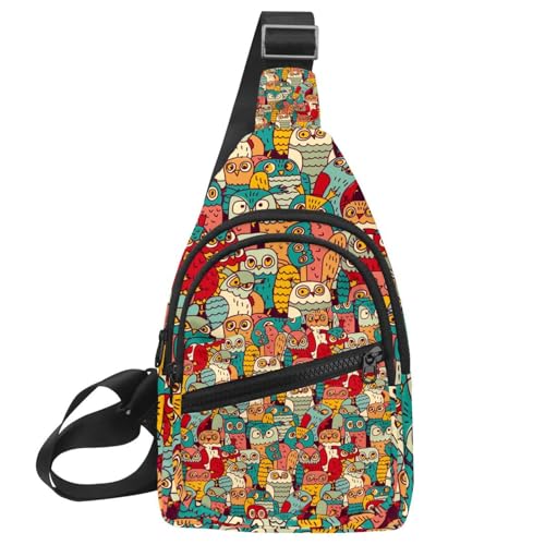 Sac de poitrine pour femme à motif chouette multicolore, mini sac à dos étanche 30x18cm