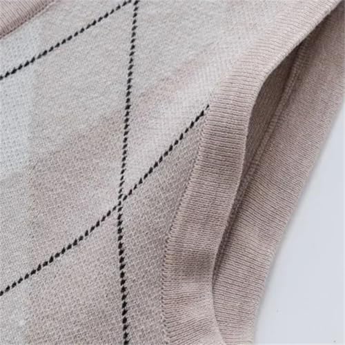 V-Neck Knitted Sweater Vest for Men Plaid Sleeveless Pullover Casual Waistcoat Tops2