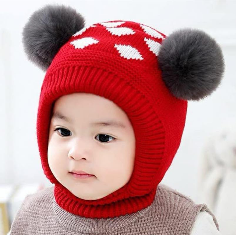 Image of Unisex Toddler Winter Hat Monkey Caps - Fleece Lined Baby Hat with Scarf Earflap Hood - Skull Caps for Kids