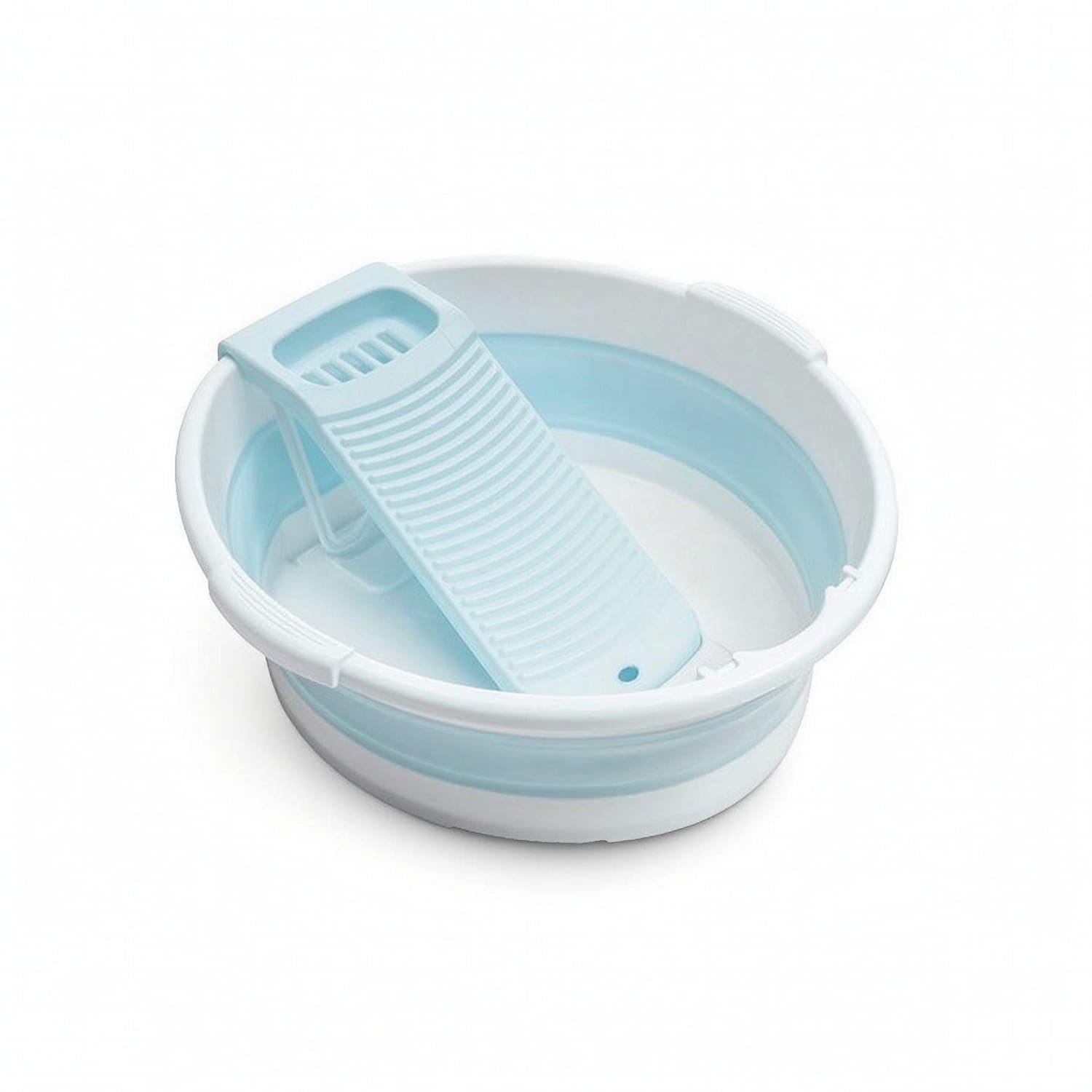 Space-Saving Laundry Basin with Washboard Quick-Drainage Collapsible Washboard Basin Collapsible Laundry Tub for Students, Dorm, Apartment, Blue-image-48
