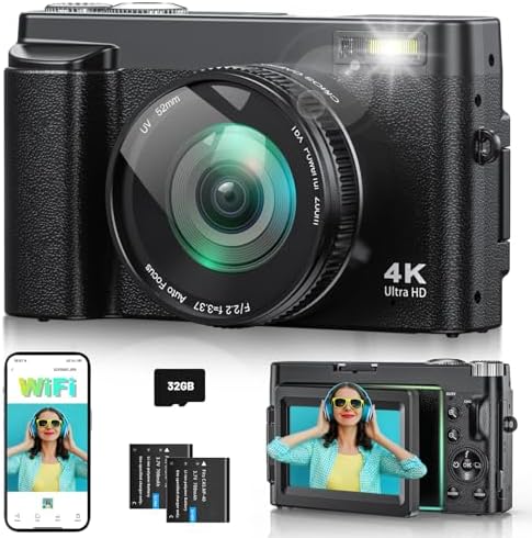 4K 64MP Digital Camera with WiFi, 180° Flip Screen, 16X Digital Z...