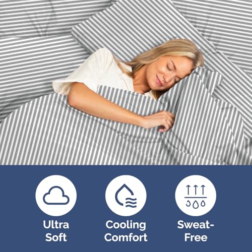 Image of Twin Size 3 Piece Sheet Set - Ultra Soft & Cooling Sheets - Grey Stripes 1 | Fits 8 Inch to 16 inch Mattress, Wrinkle Free & Fade Resistant with Deep Pockets, Breathable, Comfy Hotel Luxury Bedding