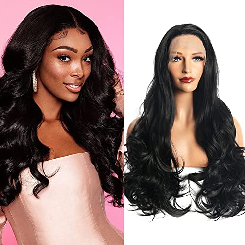 Cara Hair 13×4 Lace Front Wig Black Natural Wavy Wigs for Women long Curly Wig Synthetic Party Cosplay Wigs free Part Full Wigs Natural Looking.